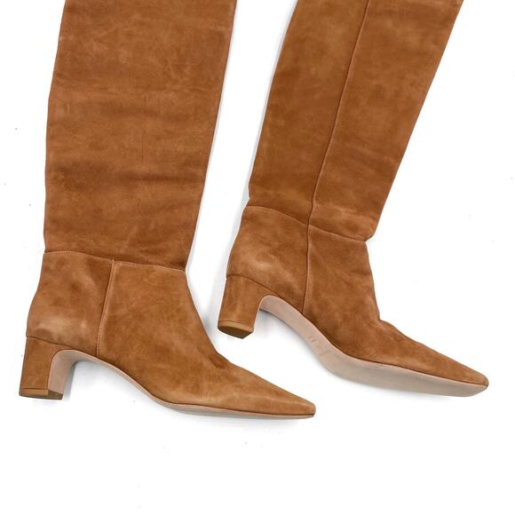 Reformation Reiss Over The Knee Boots Brown Suede Block Heel Pull On Sz 9.5 - Picture 4 of 11